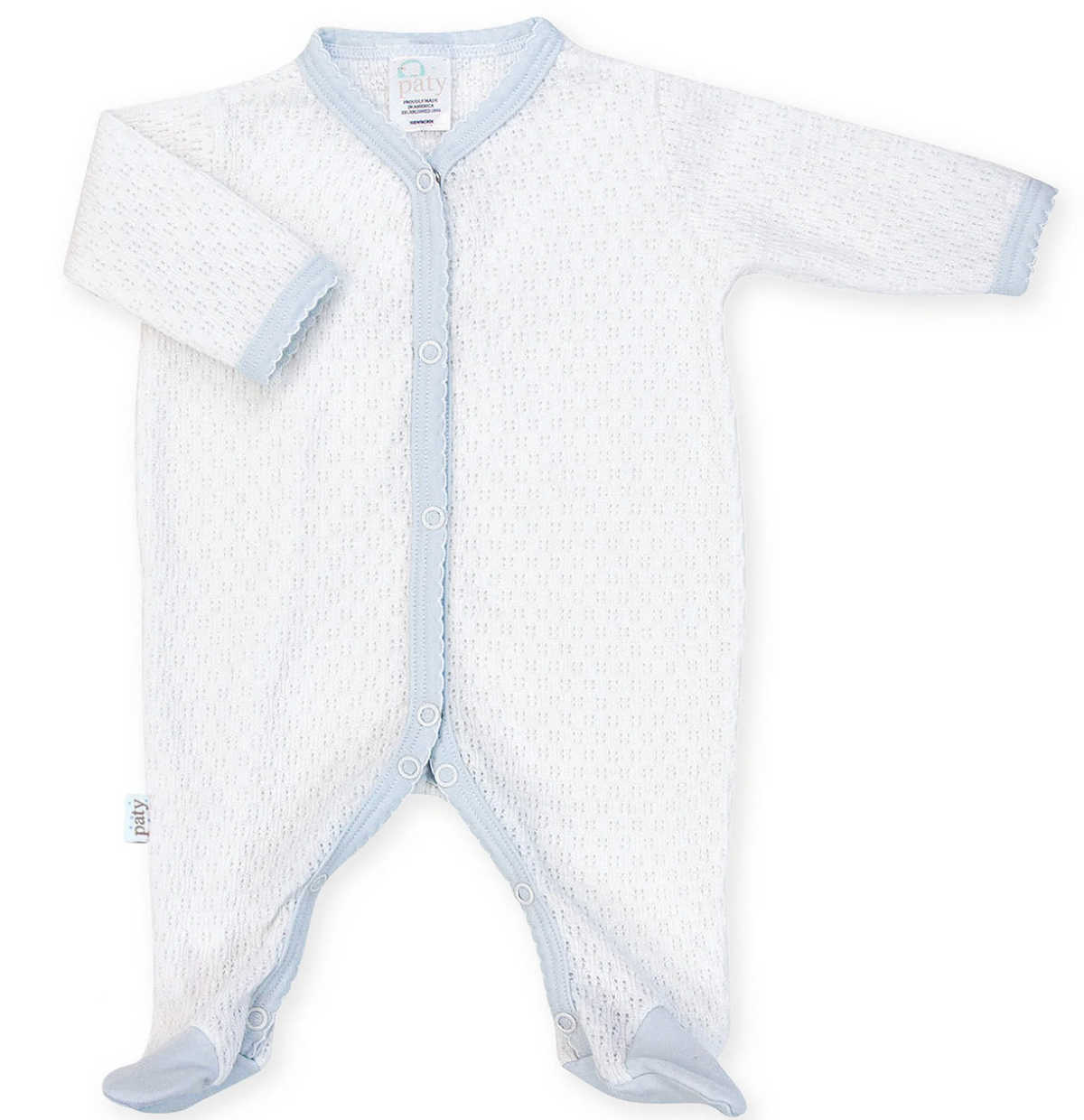 Footie White With Blue Pima Trim