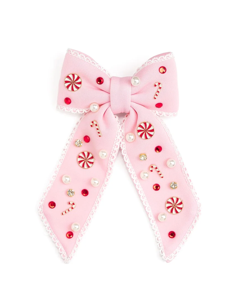 Candy Cane Christmas Gemstone Bow Clip