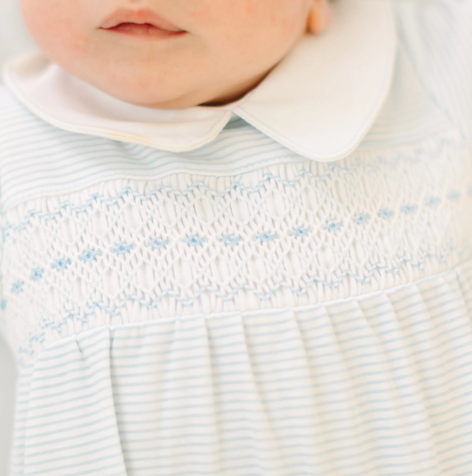 Benjamin Smocked Footie- Light Blue