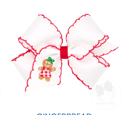 Medium Grosgrain Hair Bow with Moonstitch Edge and Christmas Embroidery