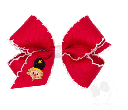 Medium Grosgrain Hair Bow with Moonstitch Edge and Christmas Embroidery
