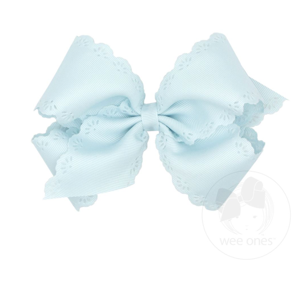 Small King Grosgrain Bow with Eyelet Flower Embossed Edges
