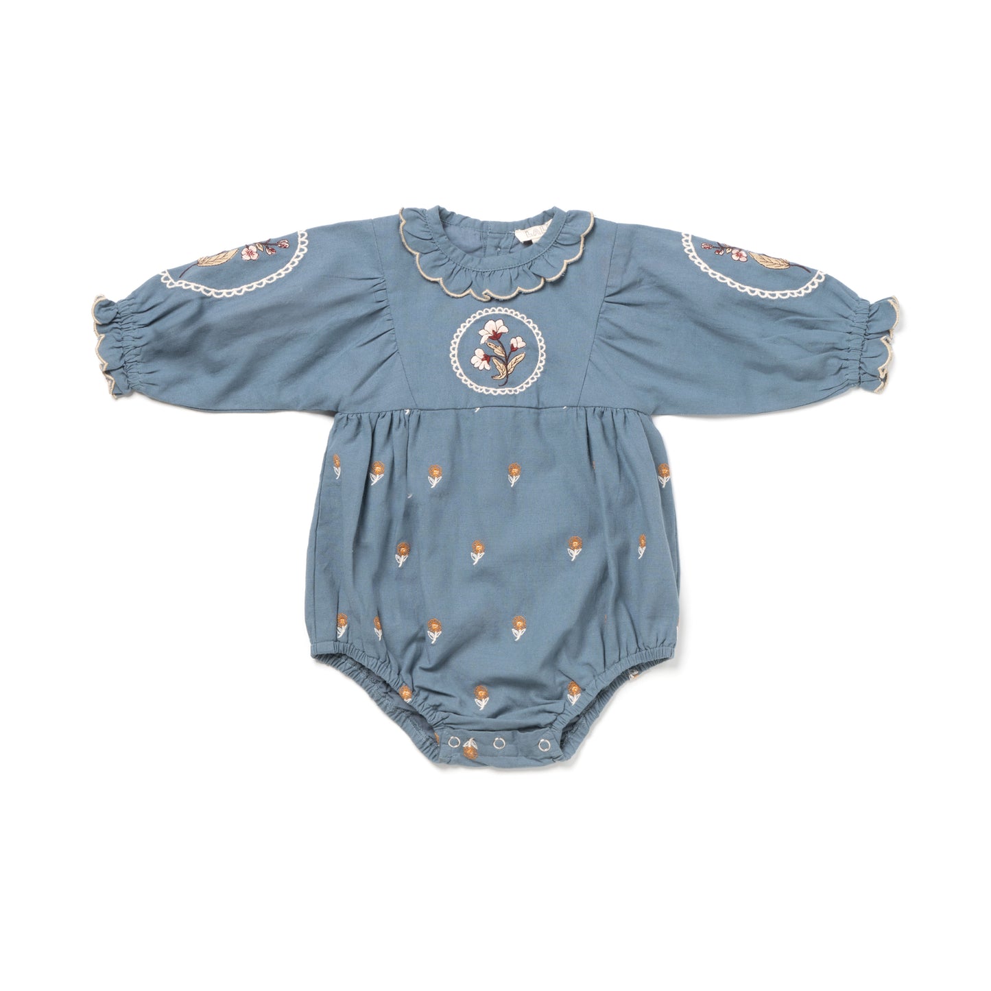 Juniper Romper Blue Embroidery