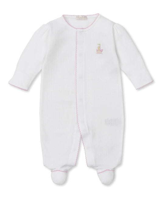 Premier Noah's Footie w/ Hand Embroidery White/Pink
