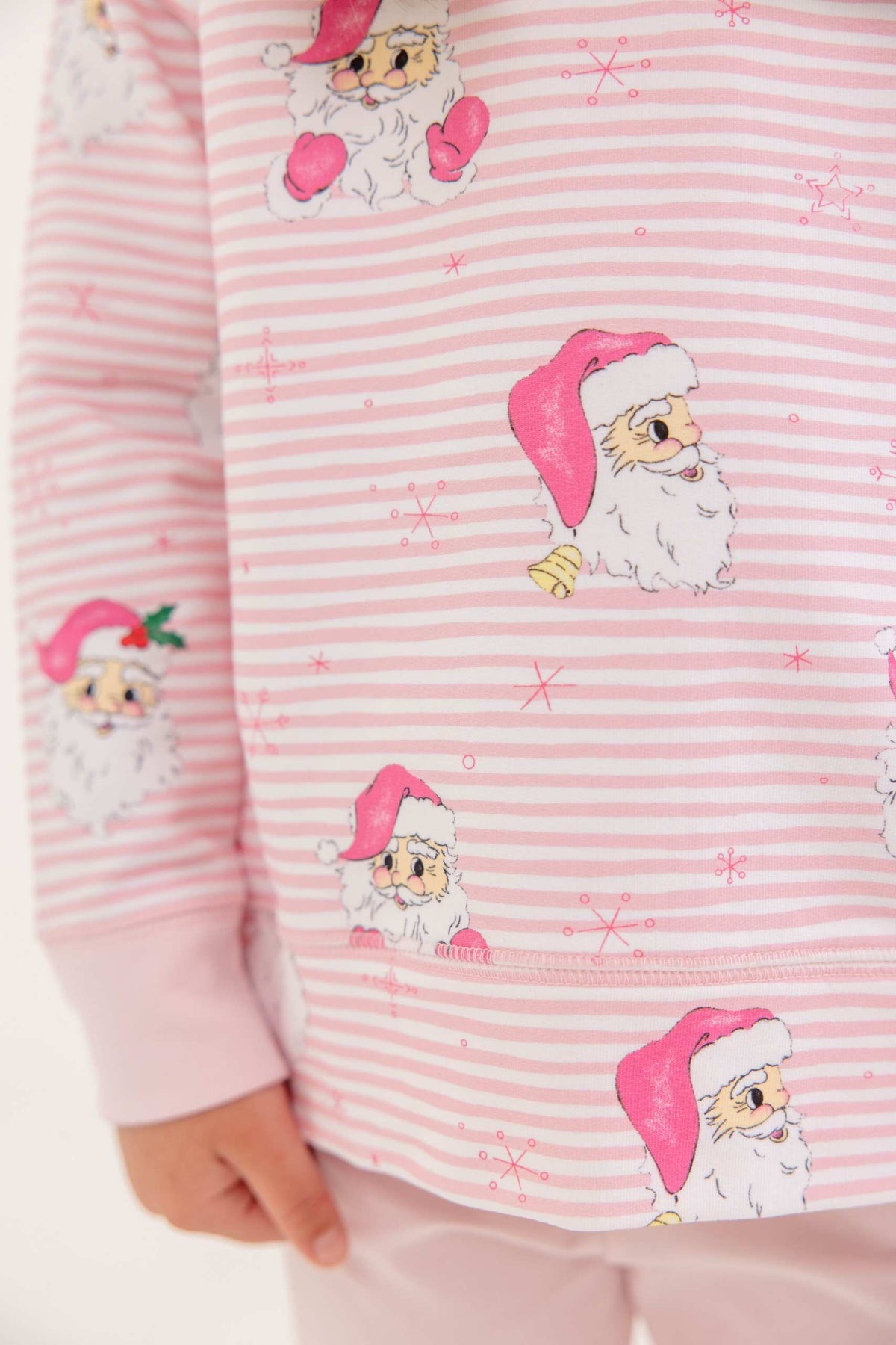 Cassidy Comfy Crewneck Dear Santa Palm Beach Pink Stripe