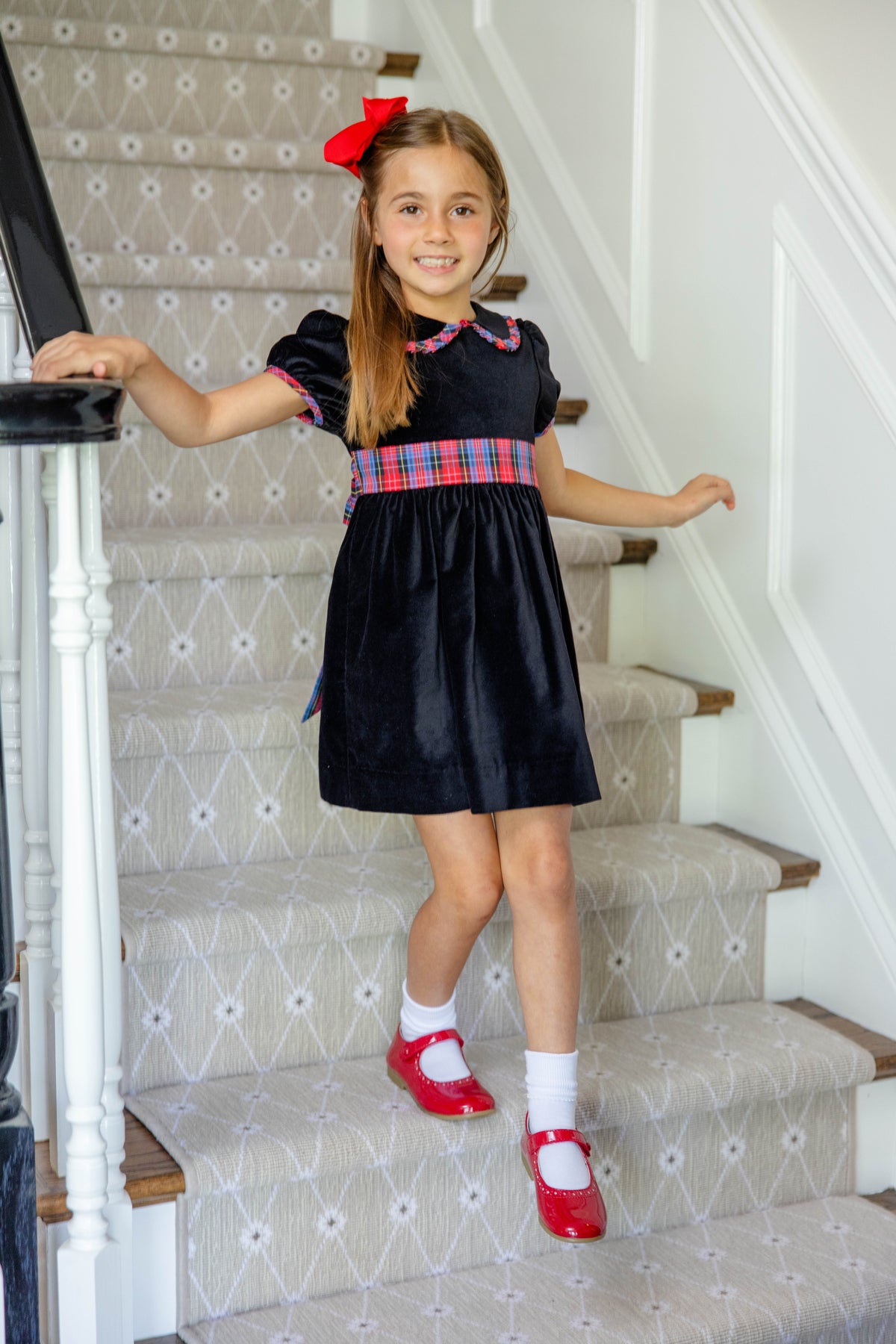 Cindy Lou Sash Dress - Velveteen Newport Night/Bucktown Tartan