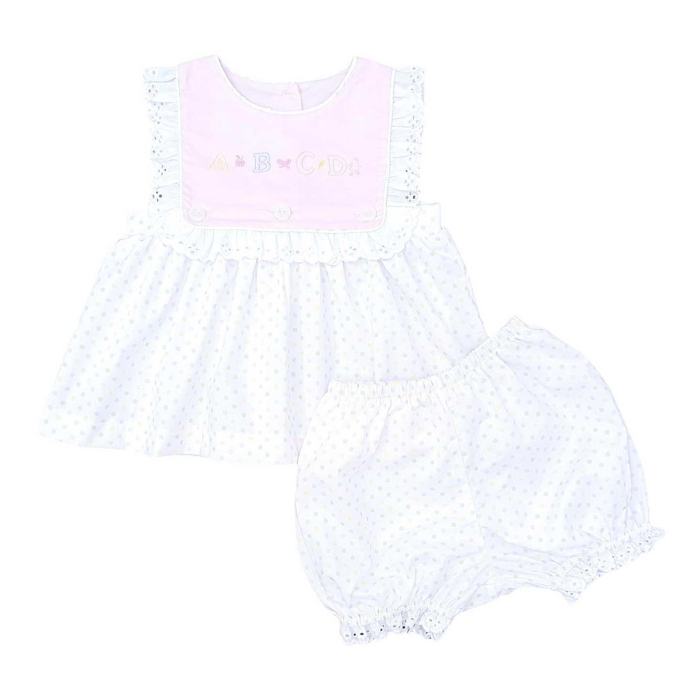 Jill Bloomer Set - Pastel Bitty Dot w/ ABC Embroidery