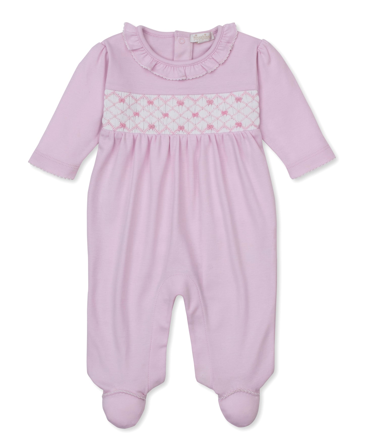 Hand Embroidered Pink Smocked Bow Footie