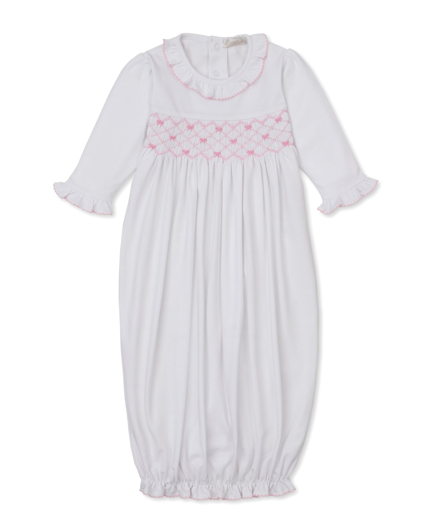 Hand Embroidered Smocked Bow Sack White