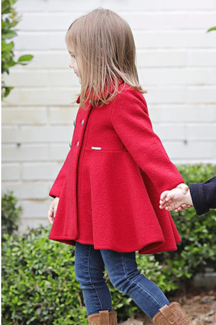Red Circle Skirt Twirl Coat Red