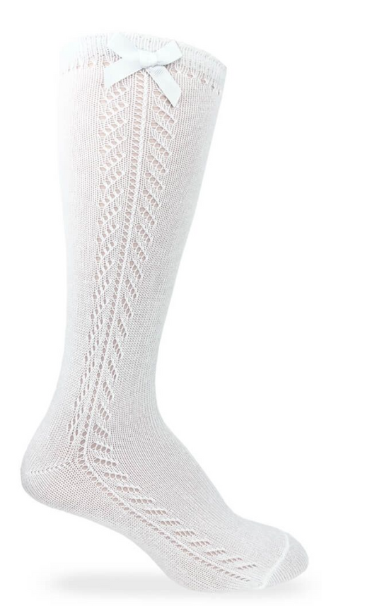Knee High Socks White With Bow