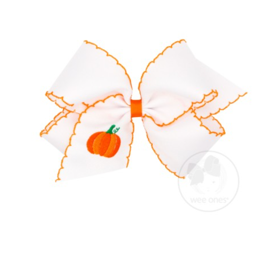 Pumpkin Harvest Embroidered Bow with Moonstitch