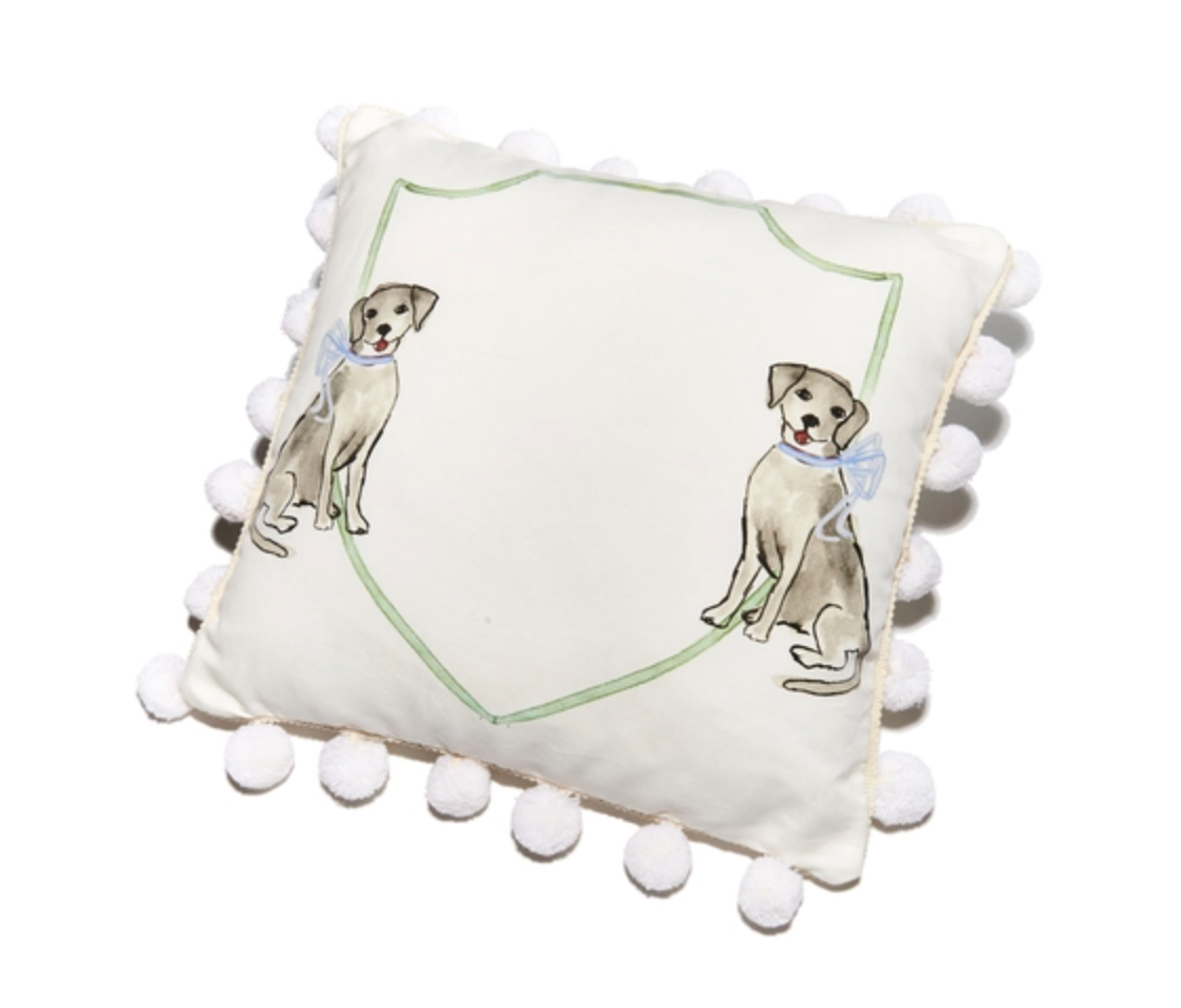 Puppy Dog with Blue Bow Pillow