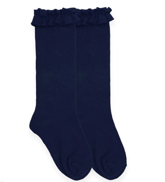 Navy Ruffle Knit Socks