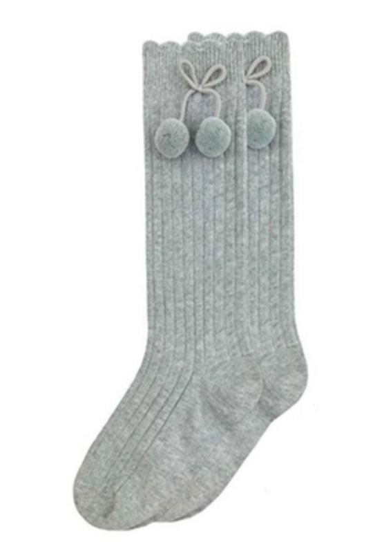Socks Pom Pom Knee High Grey