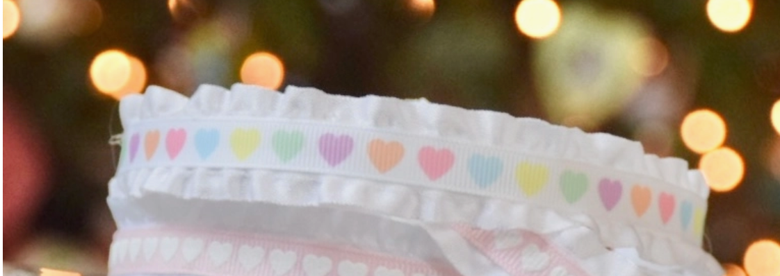 Double Ruffle Pastel Hearts Headband White