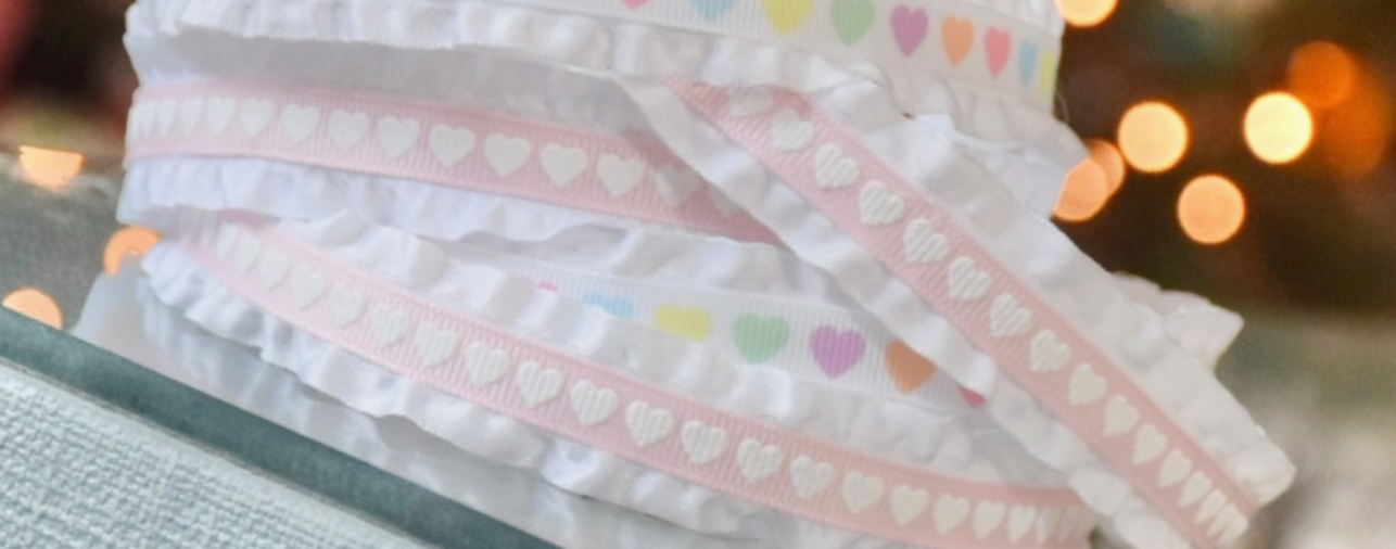 Double Ruffle Pink and White Hearts Headband