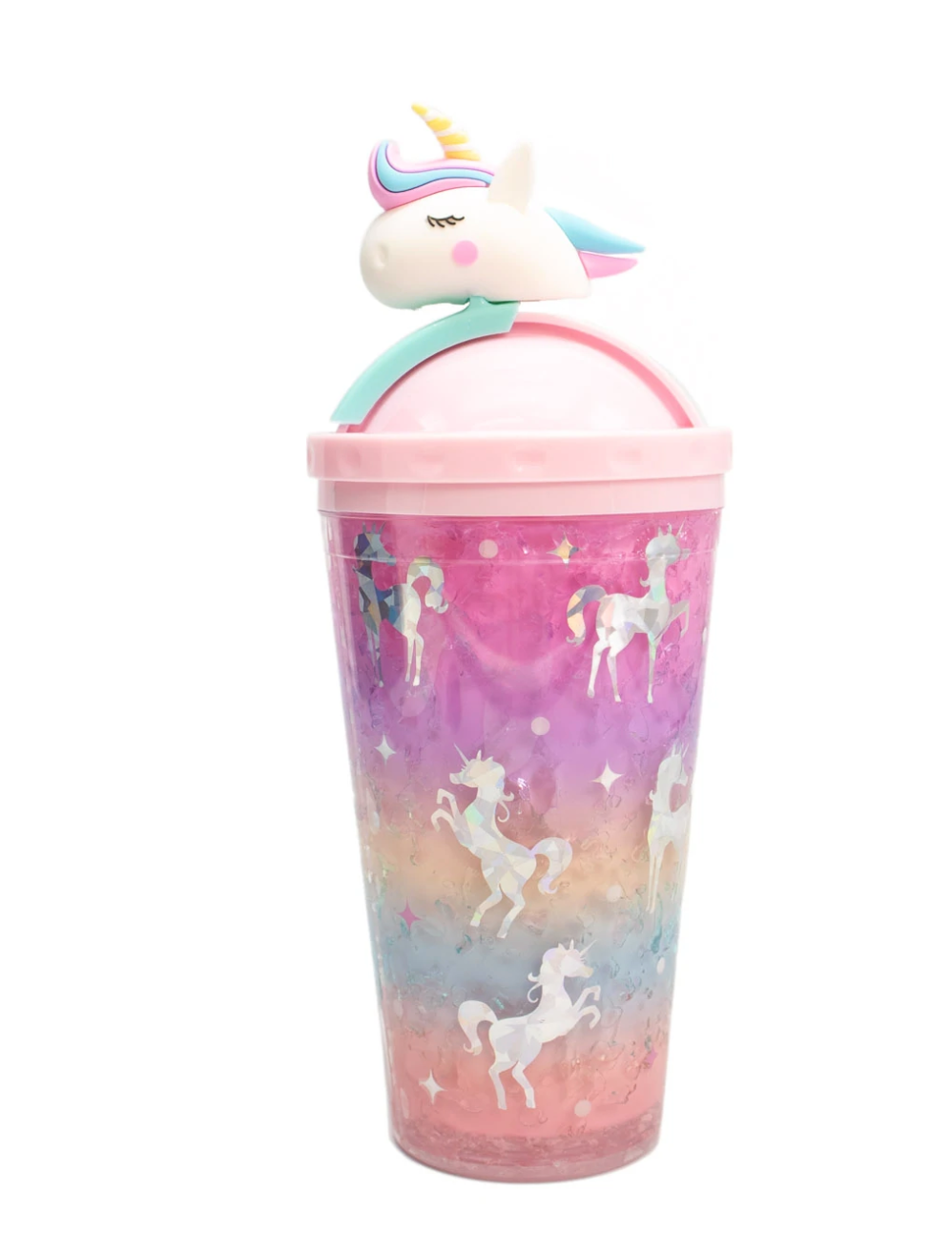 Rainbow Holographic Slide Top Unicorn Tumbler Pink