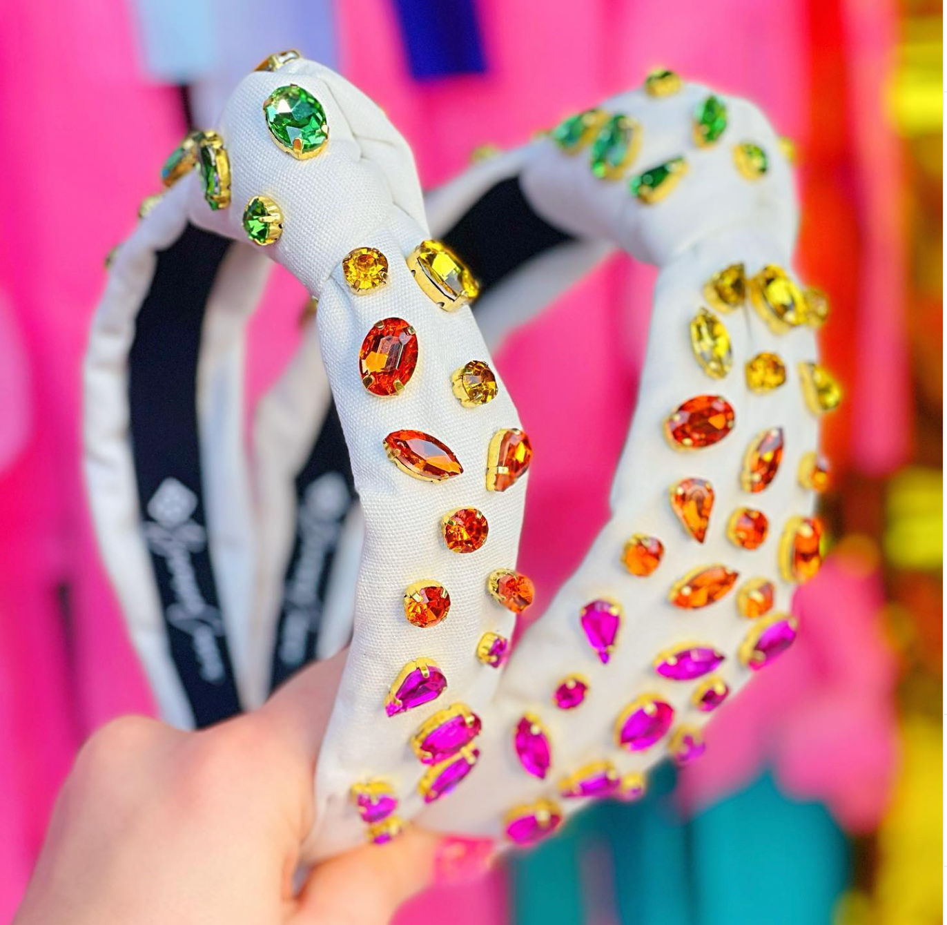 Hand Sewn Rainbow Ombre Crystal Headband Child