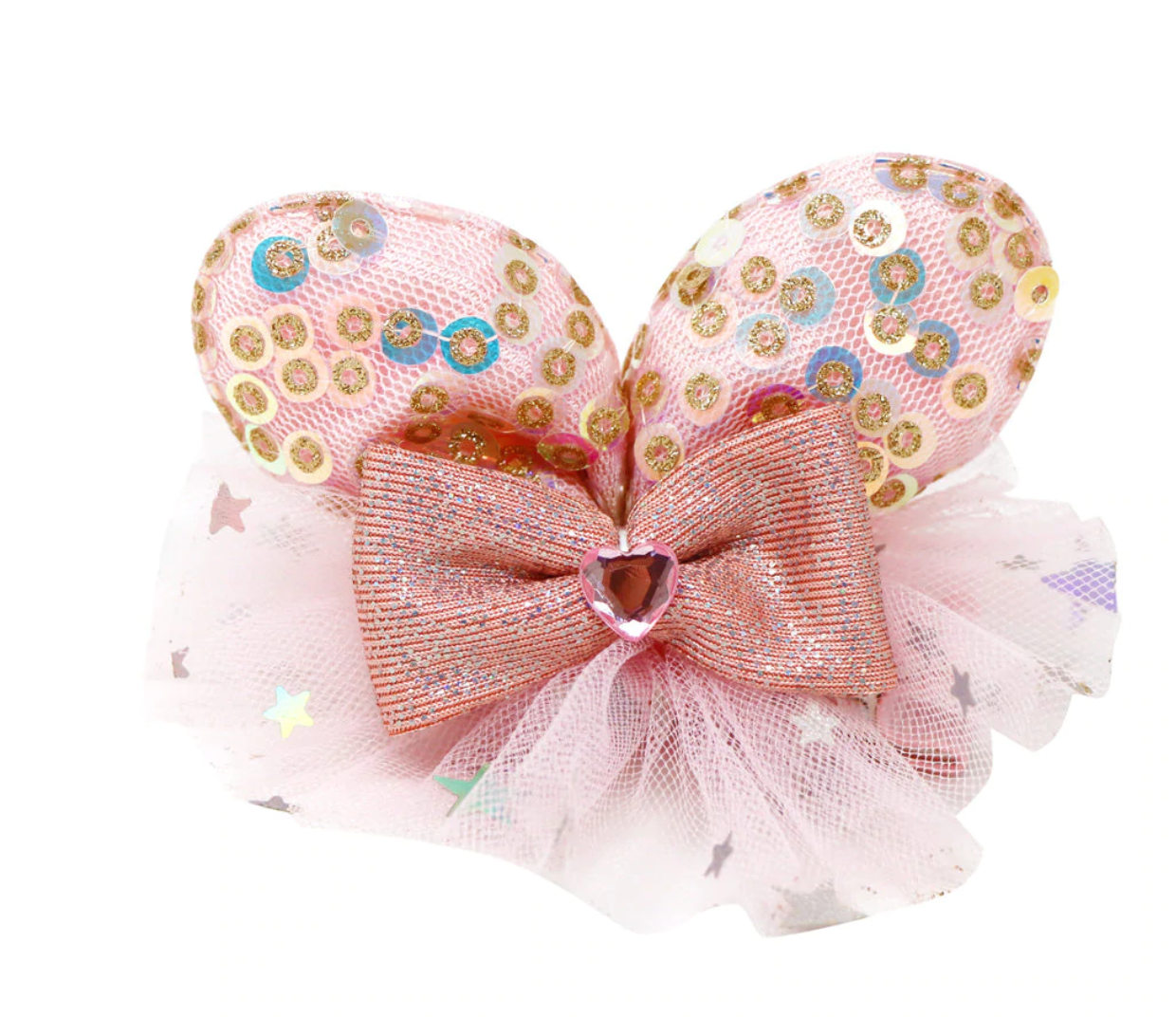 Bella Bunny Pale Pink Sequin Ears With Tulle Hairclips