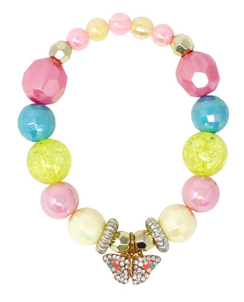 Rhinestone Butterfly Charm Stretch Beaded Bracelet