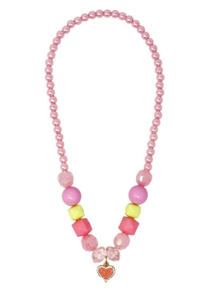 My Lovely Pink Heart Charm Stretch Beaded Necklace