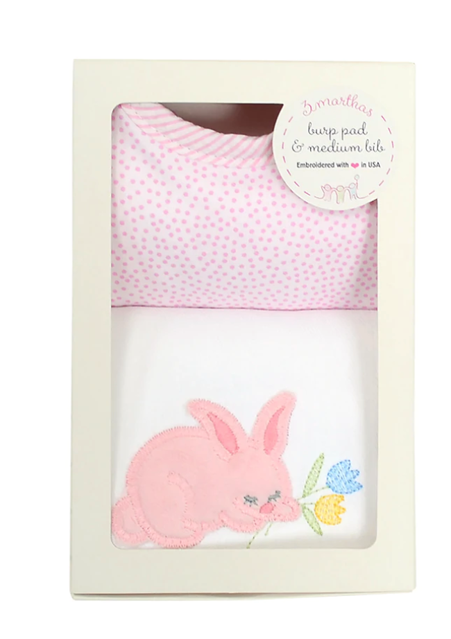 Pink Bunny Bib/Burp Box Set