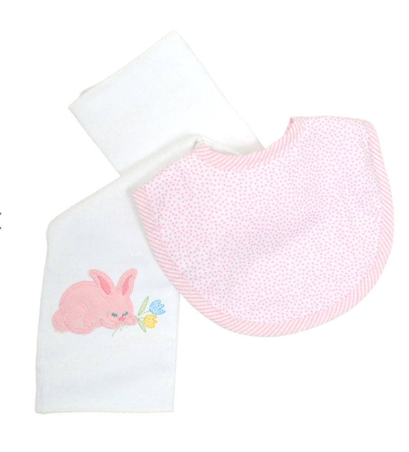Pink Bunny Bib/Burp Box Set