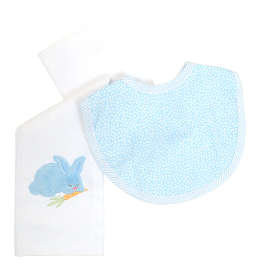 Blue Bunny Bib/Burp Set