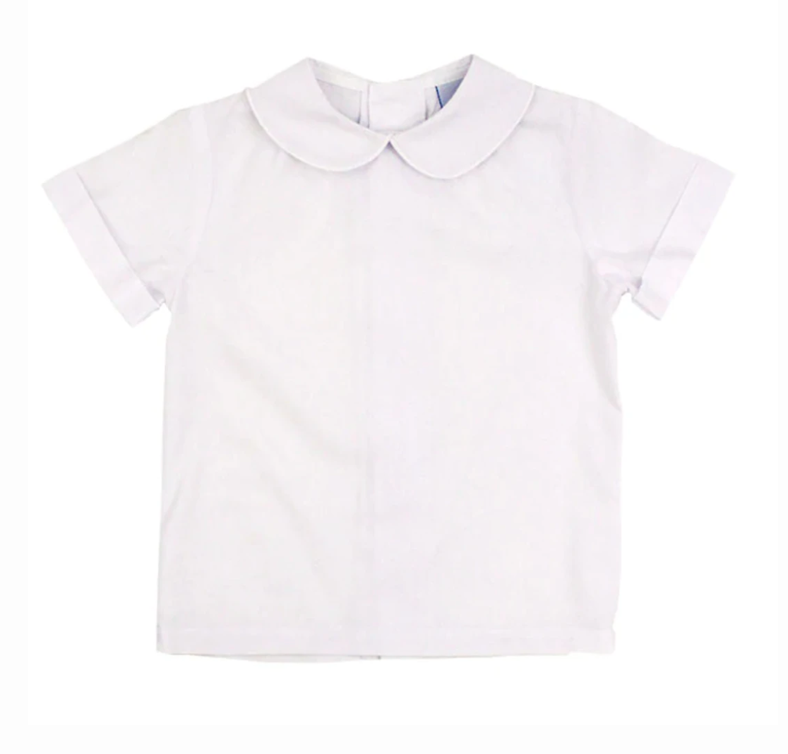 White Button Back Boys Piped Shirt