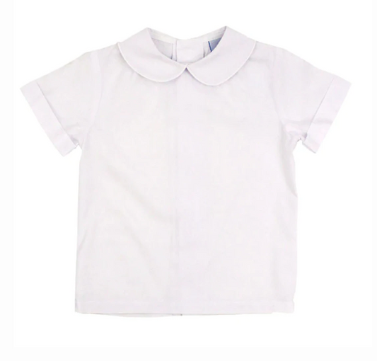 White Button Back Boys Piped Shirt