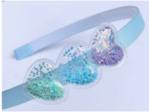 Triple Glitter Shaker Hearts Headband Blue
