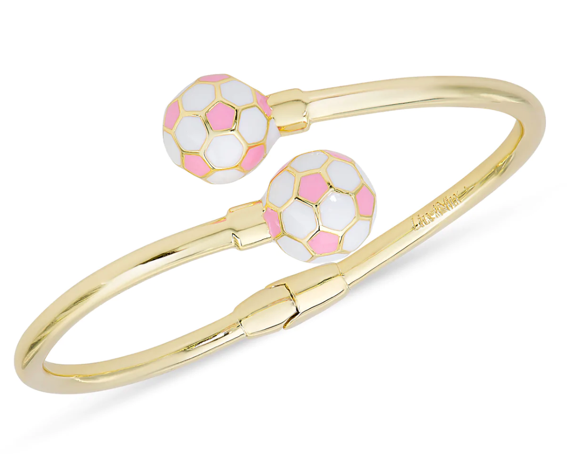 18k Gold Plated Soccer Ball Bypass Bangle - Pink