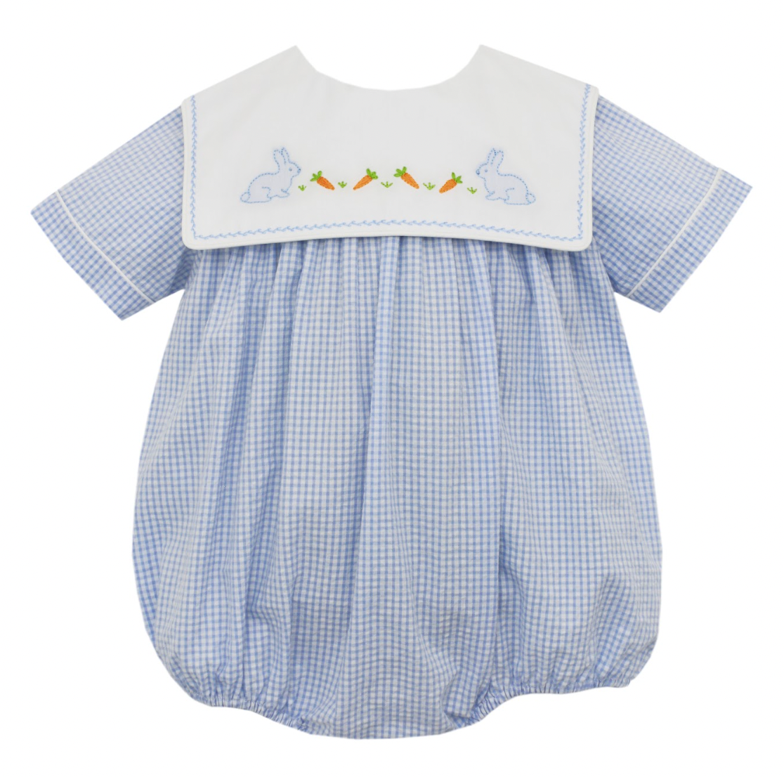 Bunny Blue Seersucker Check Boy's Bubble w/ Sq. Collar