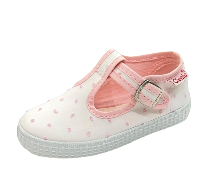 Dotted Swiss Pink T-Strap