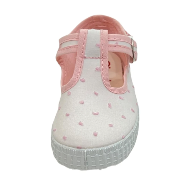 Dotted Swiss Pink T-Strap