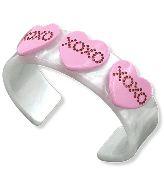 White Pearl Cuff with XOXO Hearts