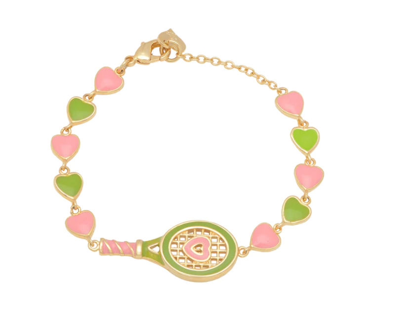 Tennis Racket And Hearts Link Bracelet
