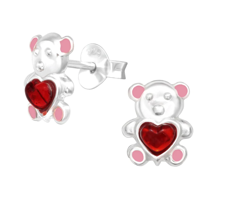 Heart Teddy Bear Stud Earrings