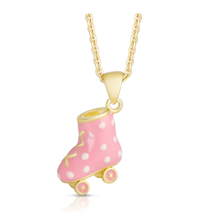 Roller Skate Necklace White Polka Dot
