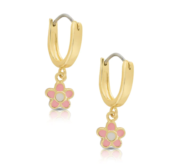 Hanging Flower Hoop Pink Earrings