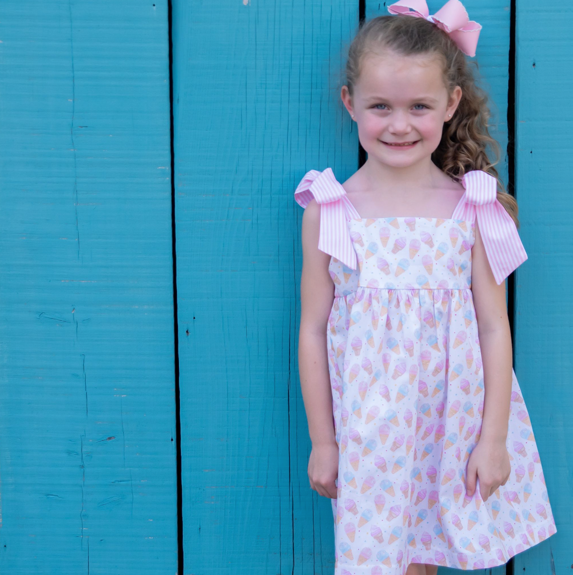Thea Ice Cream Dress with Pink Stripe Ties