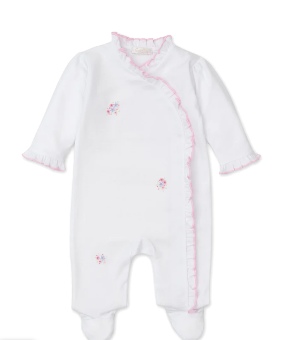 Hand Embroidered Floral Fantasy Pink Footie