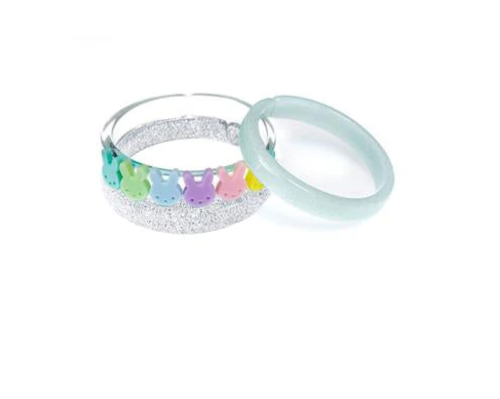Colorful Pastel Bunnies + Glitter Silver Bangles