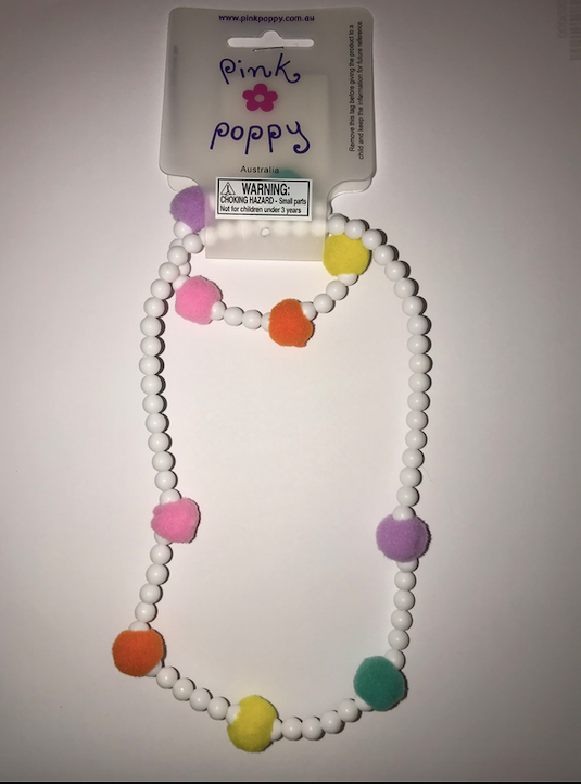 Rainbow Pom Pom Necklace and Bracelet