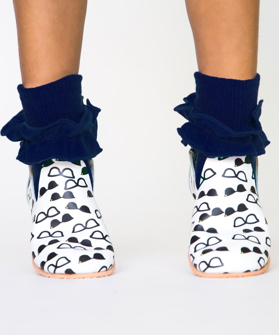 Misty Ruffle Turn Cuff Navy Socks