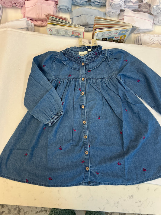 Minymo LS w. Emb Dress - Ombre Blue