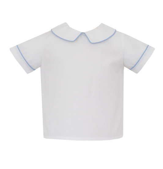 Ryan White Poplin Shirt with Blue Stripe