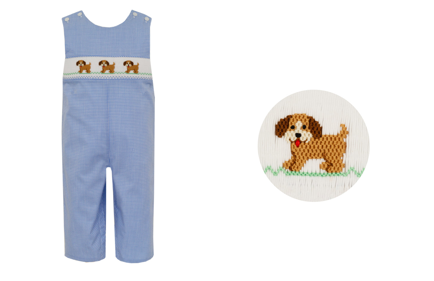 Puppies Blue Gingham Long Jon Jon