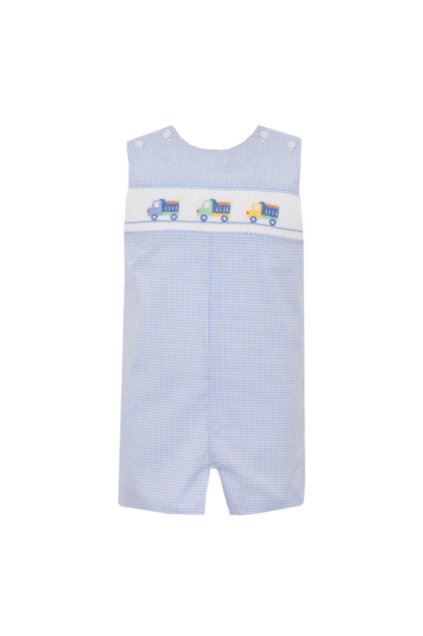 Dump Trucks Light Blue Gingham Jon Jon